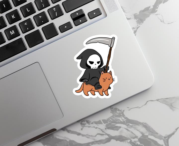 Grim Reaper and Cat | Gothic | Waterproof Sticker | 3"