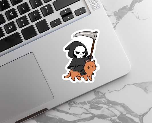 Grim Reaper and Cat | Gothic | Waterproof Sticker | 3"