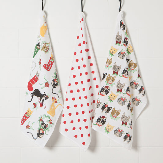 Meowy Christmas Floursack Dishtowels (Set of 3)