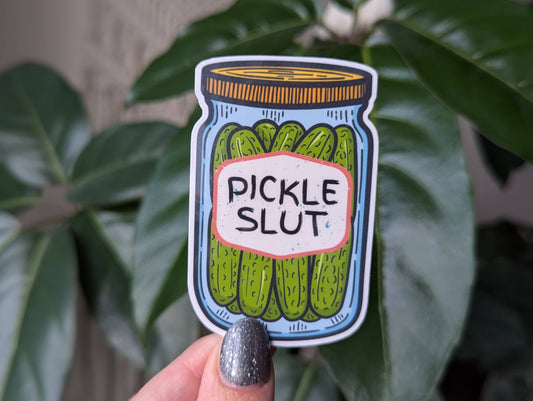 Pickle slut vinyl sticker, foodie merch for pickle lovers