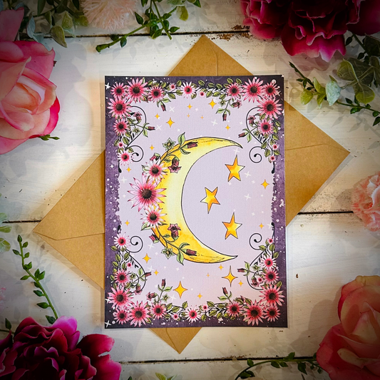 Witchy Floral Moon Greeting Card