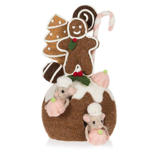 Christmas Pudding with Cookies and Mice Decor