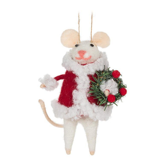 Santa Mouse with Wreath Ornament