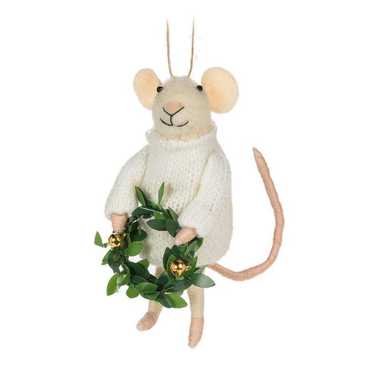 Felt Mouse with Wreath Ornament
