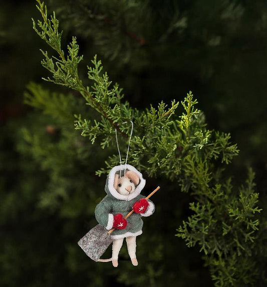 Felt Mouse with Shovel Ornament
