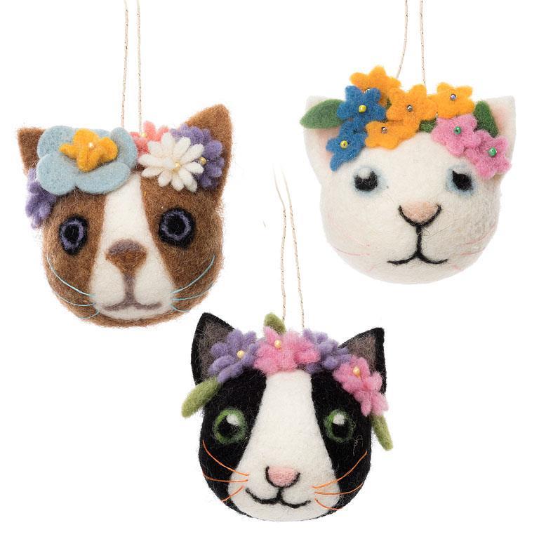 Cat Faces with Flowers Ornament (3 Styles)