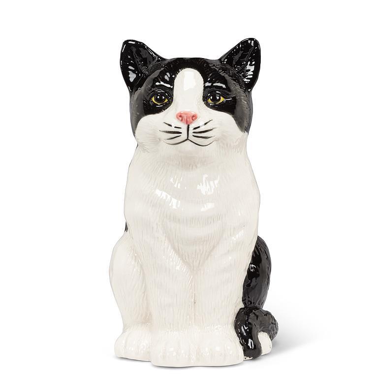Sitting Black & White Cat Vase 8"