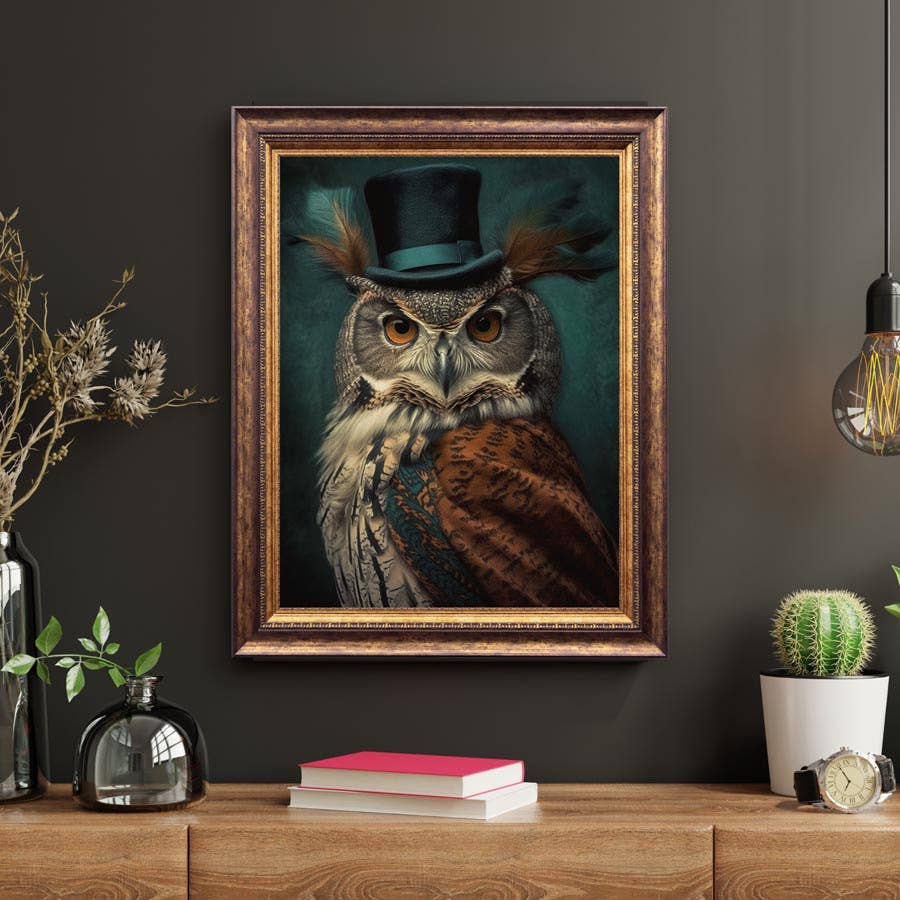 Gentleman Owl Vintage Portrait Art Print - 8x10