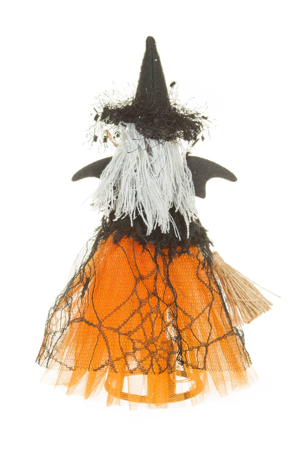 Orange/Black Bony Grinning Witch with Bat Wings
