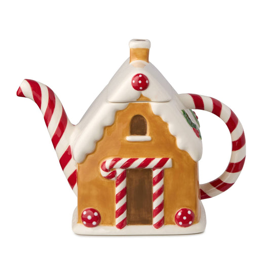 Retro Christmas 3-D Gingerbread Teapot 36 oz.