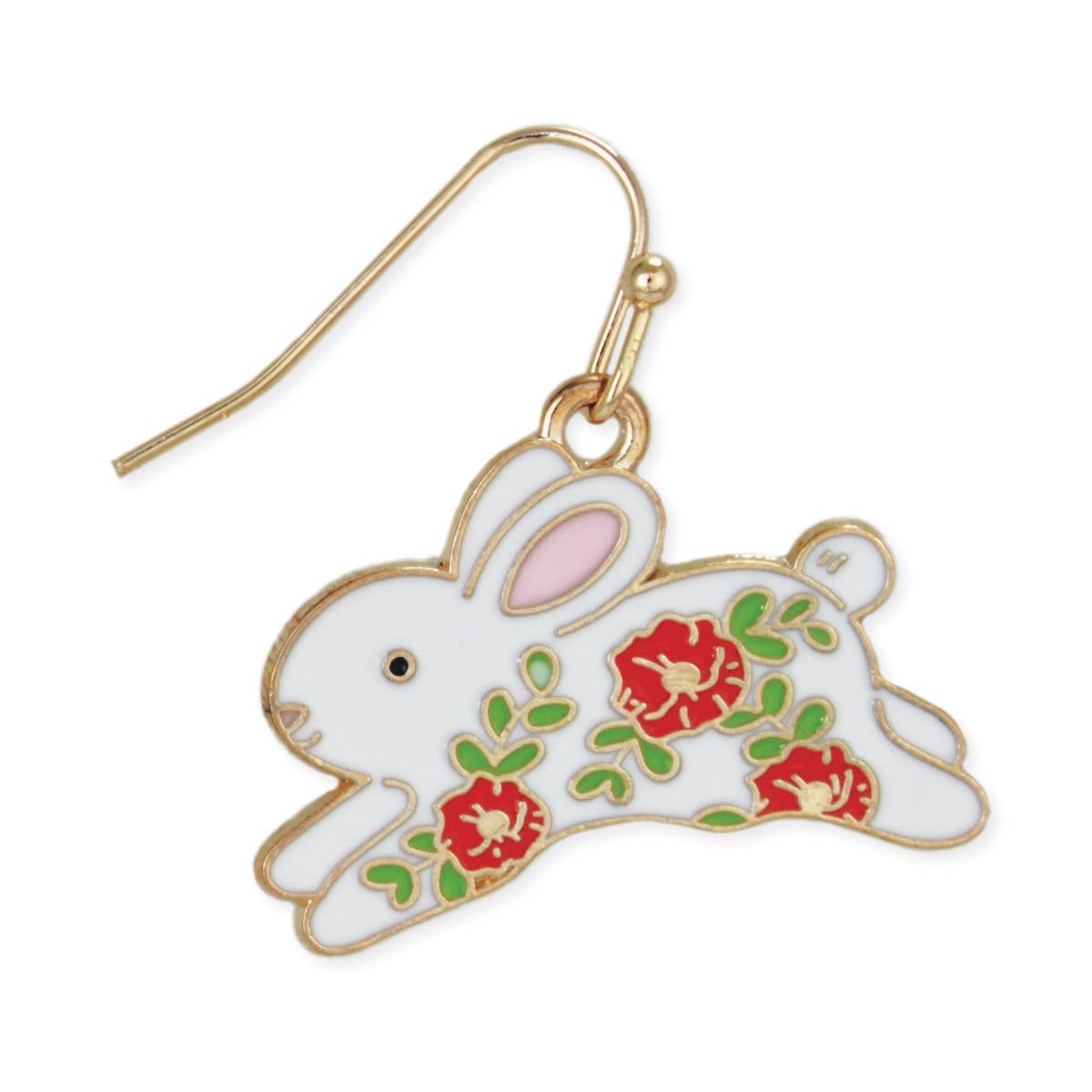 Hoppy Bunny Floral Gold Earrings