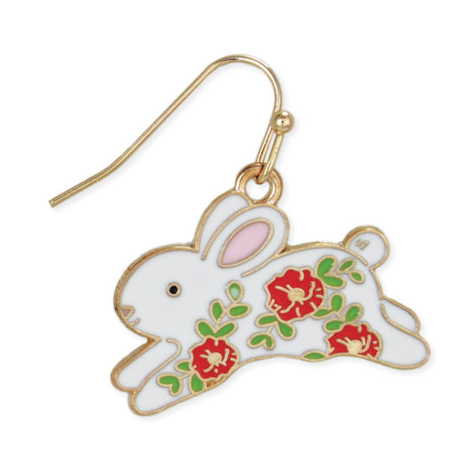 Hoppy Bunny Floral Gold Earrings