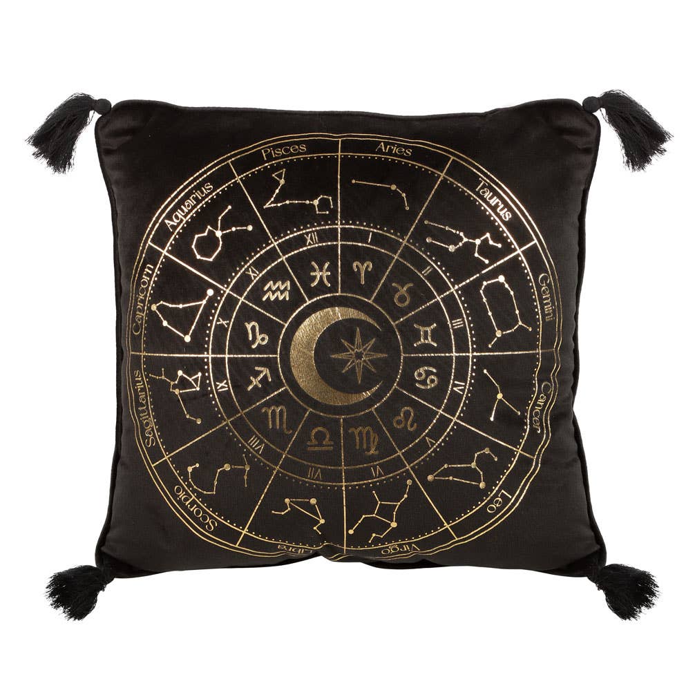 Square Black Astrology Wheel Cushion