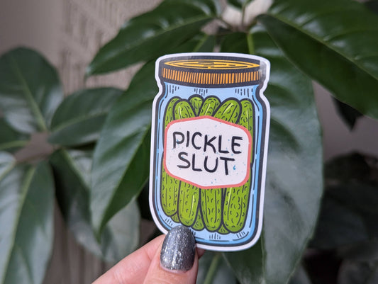 Pickle slut vinyl sticker, foodie merch for pickle lovers