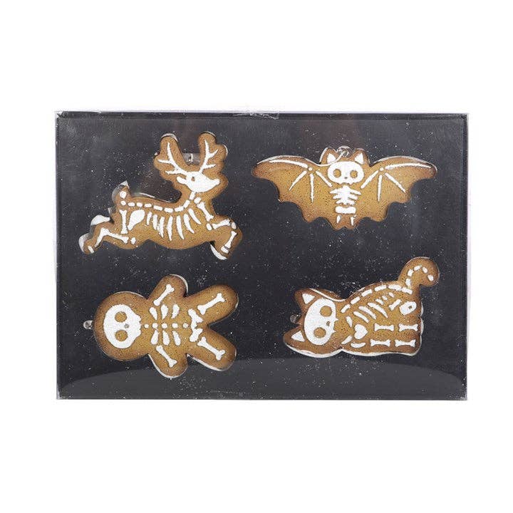 Set of 4 Skeleton Christmas Gingerbread Ornaments