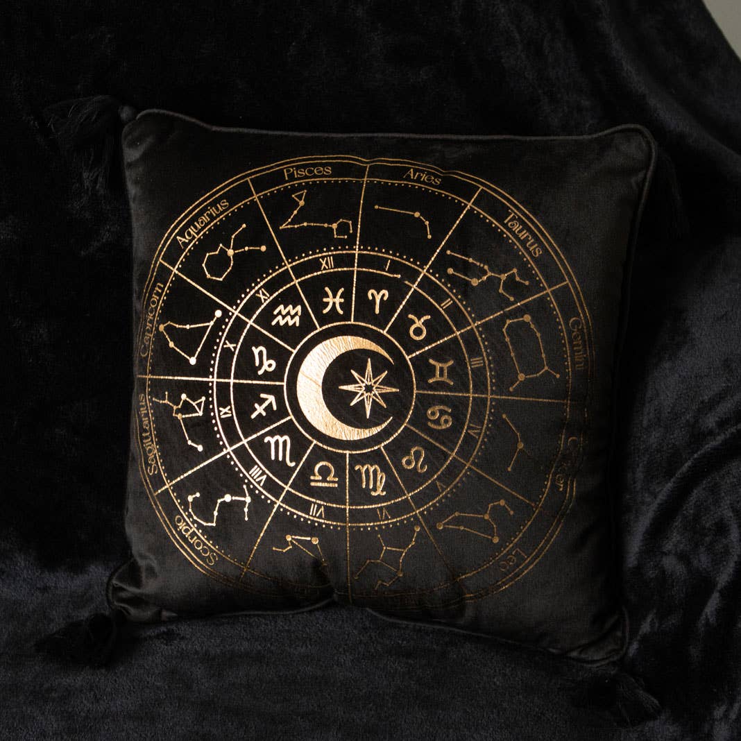 Square Black Astrology Wheel Cushion