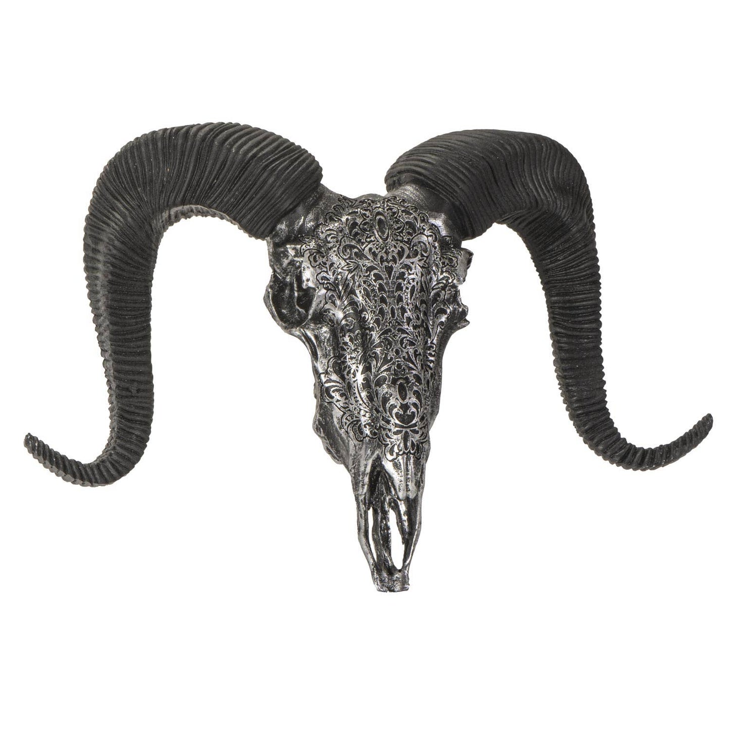 Carved Silver Ram Decorative Skull