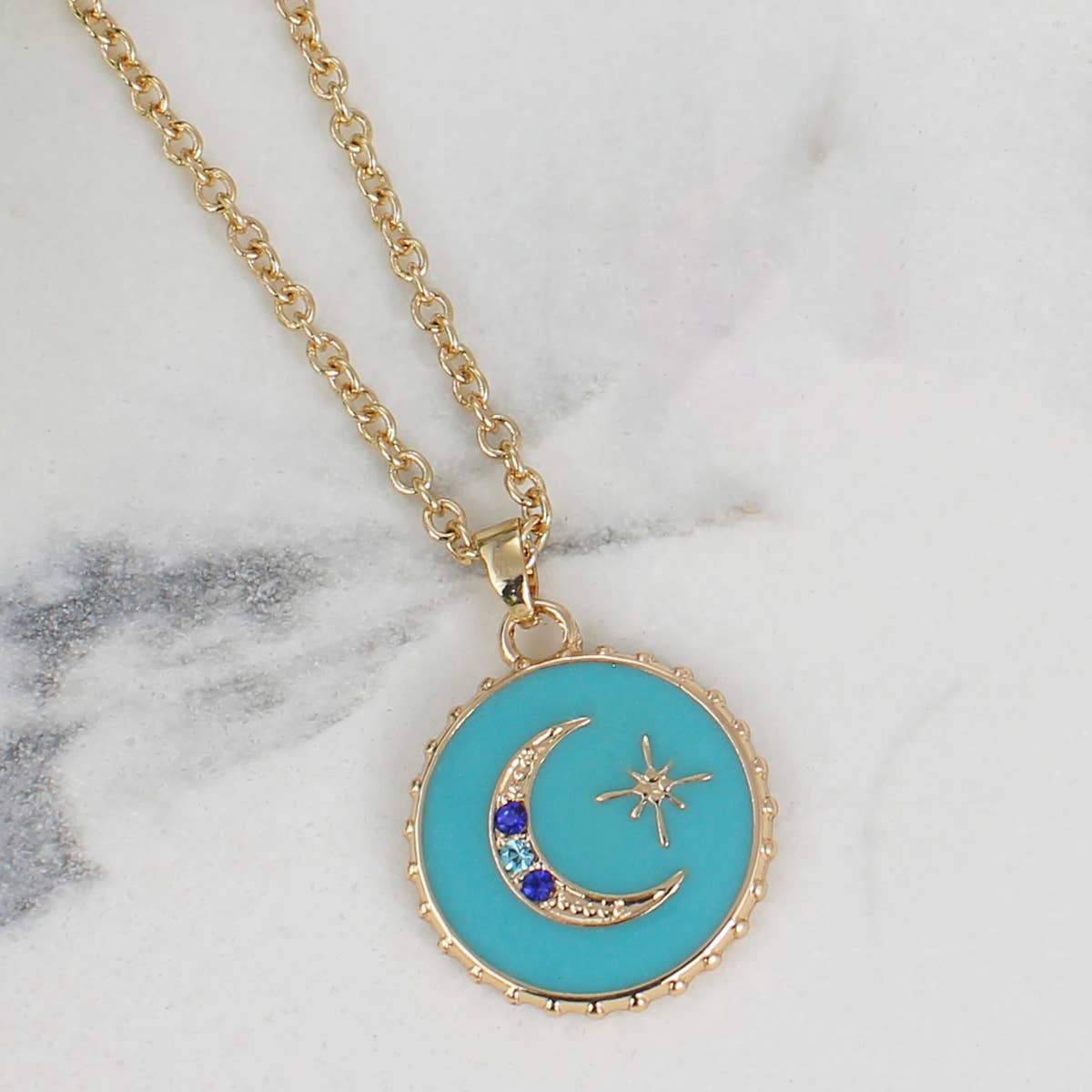 Sparkling Moon Round Charm Necklace