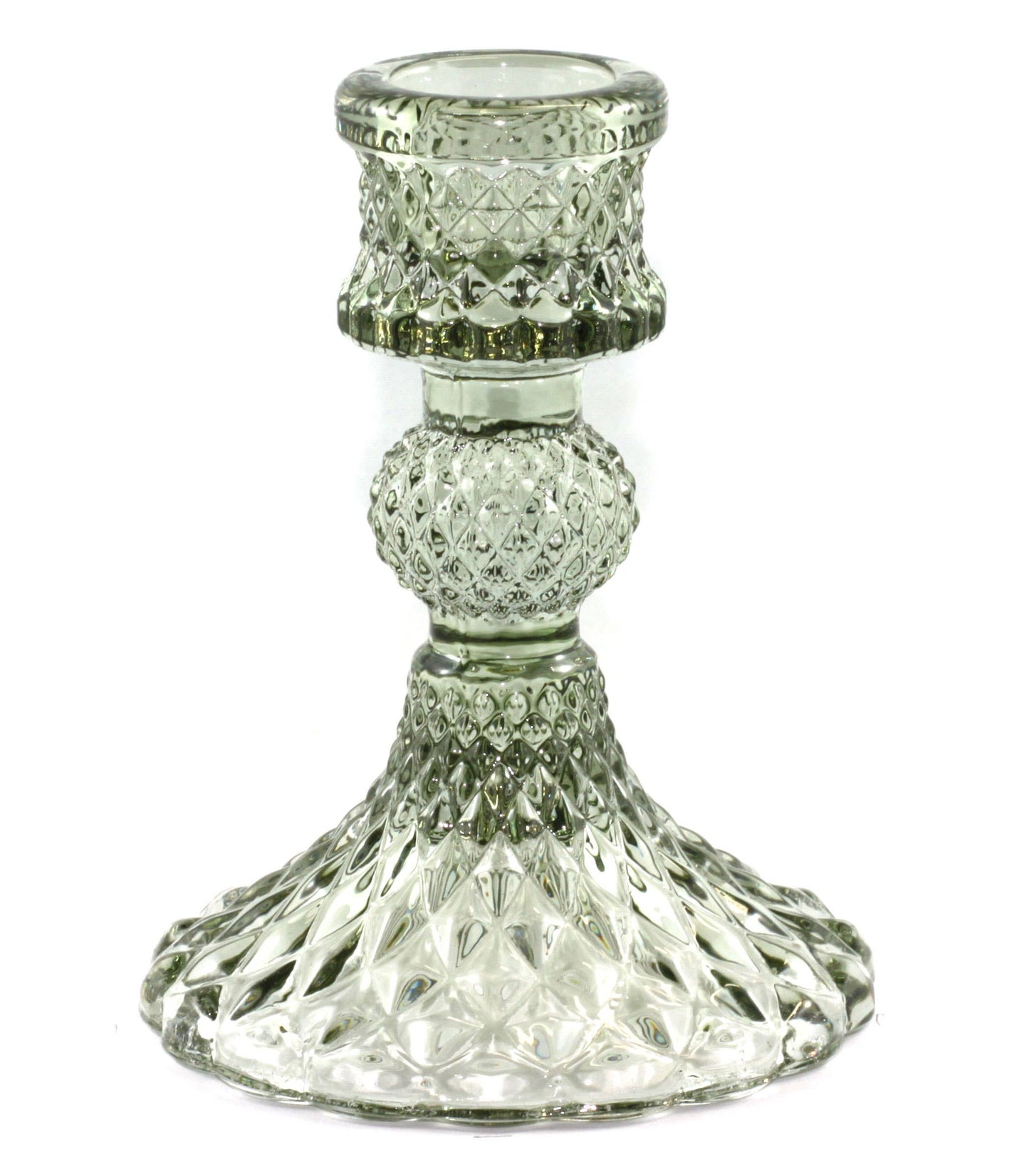 Small Glass Taper Candle Holder - Green