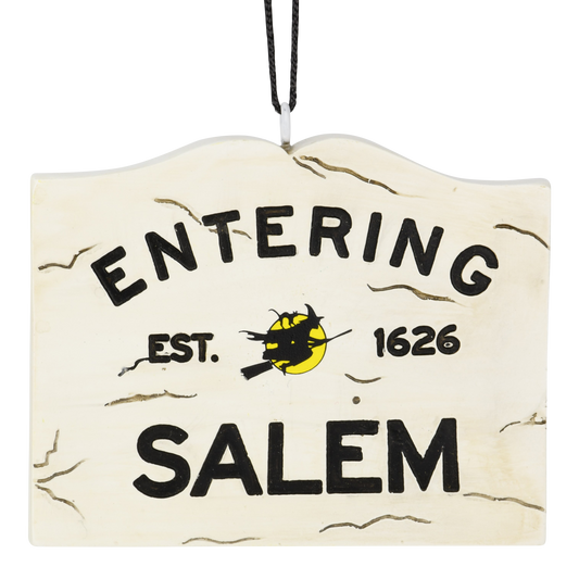 Entering Salem Sign with Witch Halloween Ornament