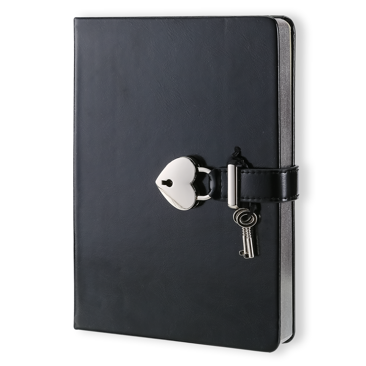 "Hush-Hush" Heart Lock Diary - Metallic Black Leather