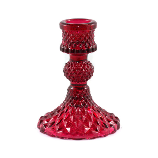 Small Glass Taper Candle Holder - Red