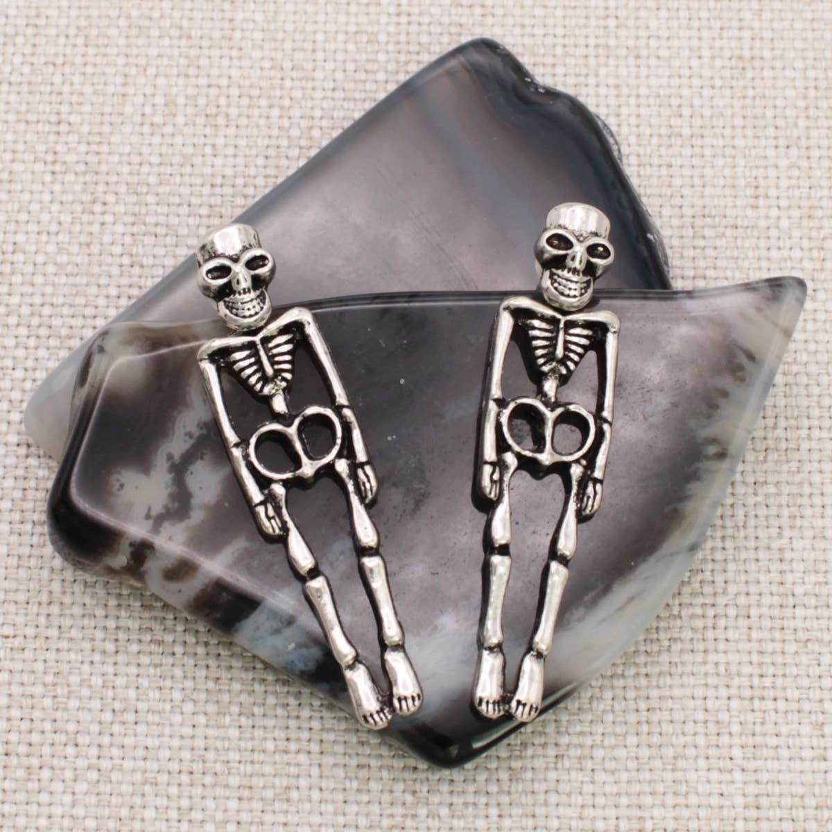 Silver Skeleton Front Back Post Earrings