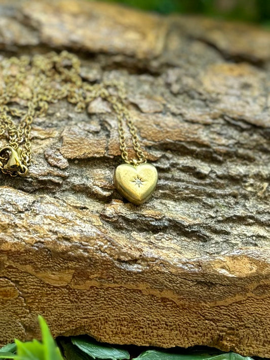 Dainty Gold Heart Necklace with Gem