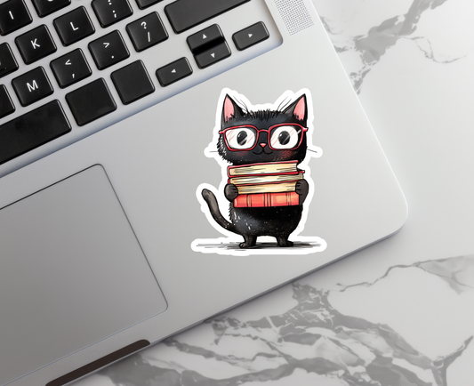 Cat and Books | Cute | Reading | Waterproof Sticker | 3": No