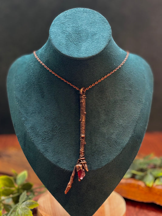 Red Quartz Copper Wand Necklace