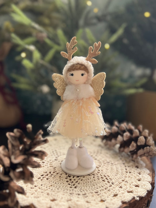 White/Gold Cherubic Flying Angel Ornament with Dangling Legs