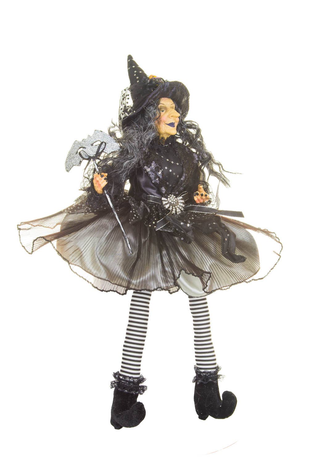 Black & Grey Silver Smiling Witch with Masquerade Mask