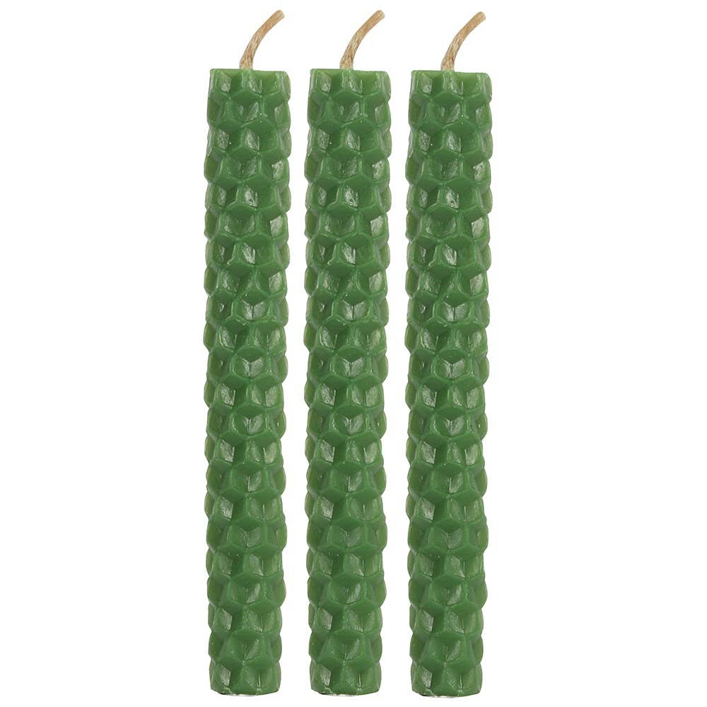 Set of 6 Green Beeswax Spell Candles - Luck