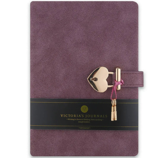 "Hush-Hush" Soft-Touch Heart Lock Diary - Mauve Leather