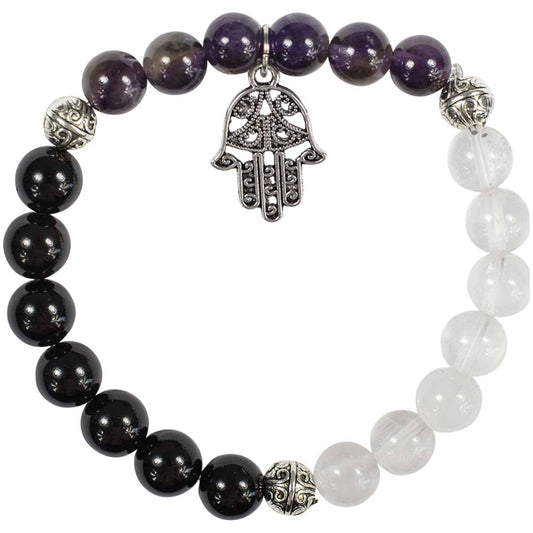 8mm Protection & Fatima Hand Gemstone Beaded Bracelet