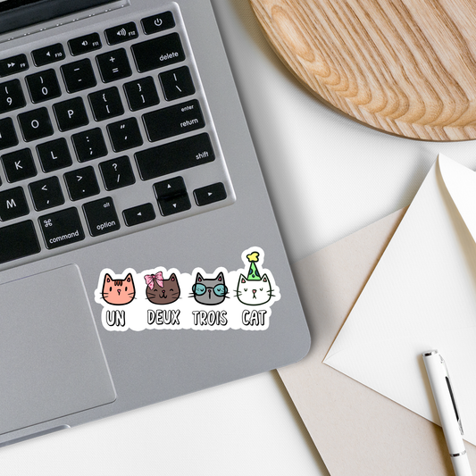 Un Deux Trois Cat | Pets | Cute | Waterproof Sticker | 4"