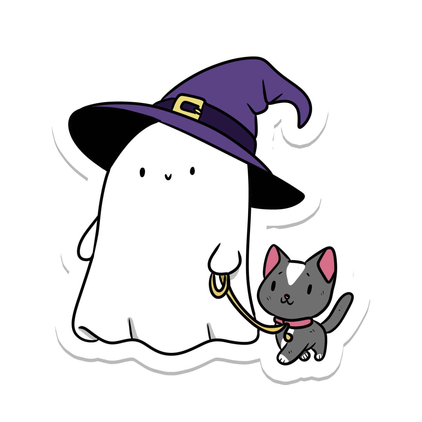 Ghost and Cat | Halloween | Waterproof Sticker | 3": No