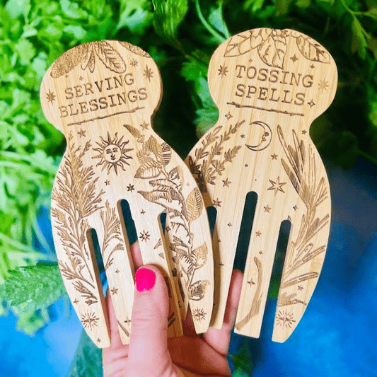 Engraved and Eco-Friendly Bamboo Salad & Pasta Serving Utensil Set