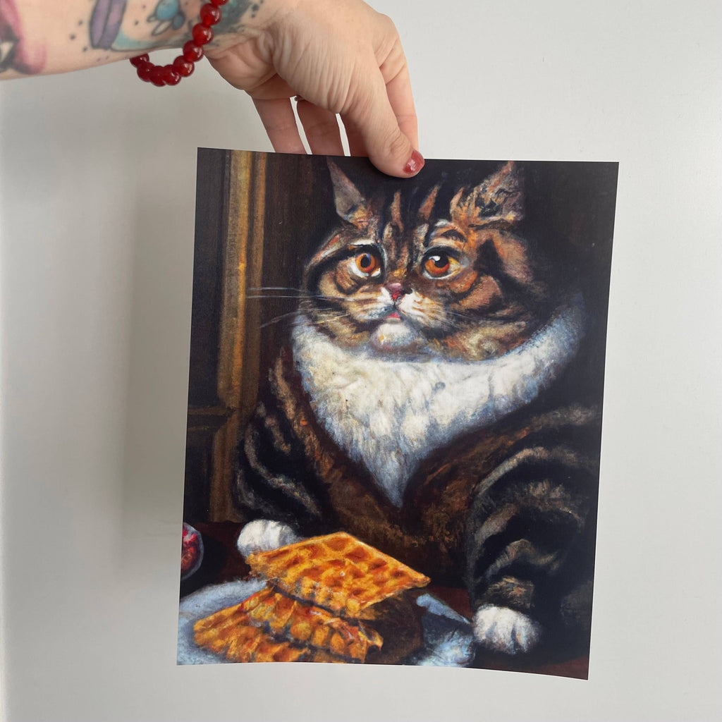 Waffle Cat Portrait - Art Print: 8x10