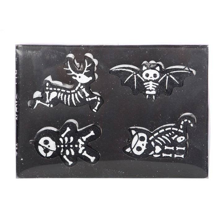 Set of 4 Black Skeleton Christmas Gingerbread Ornaments