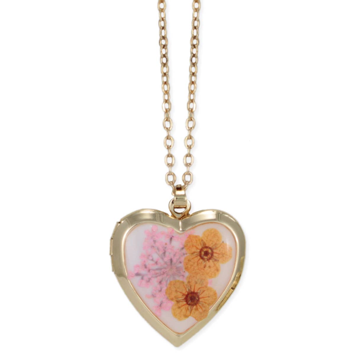 Floral Memories Orange Dried Flower Locket Necklace