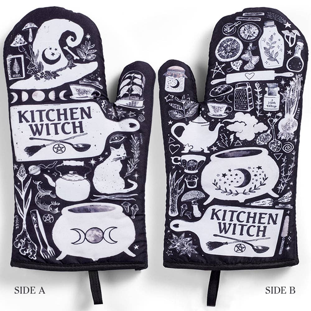 Kitchen Witch Oven Mitt Set - Black and White