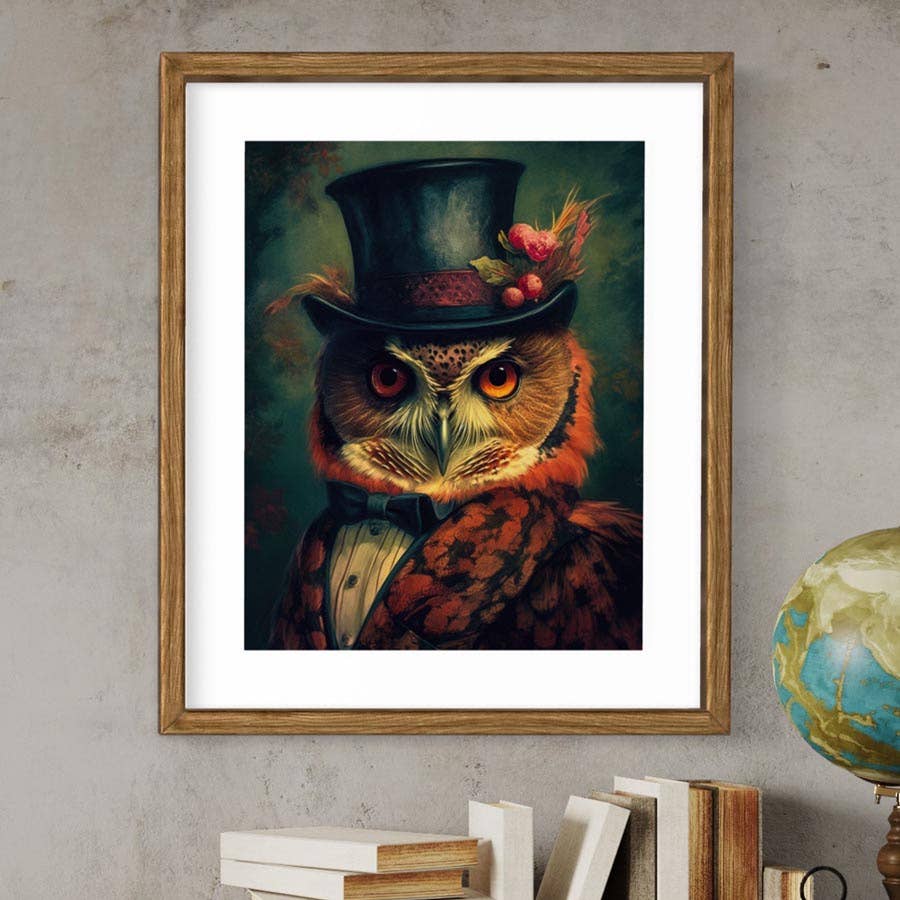 Gentleman Red Owl Vintage Portrait Art Print - 8x10