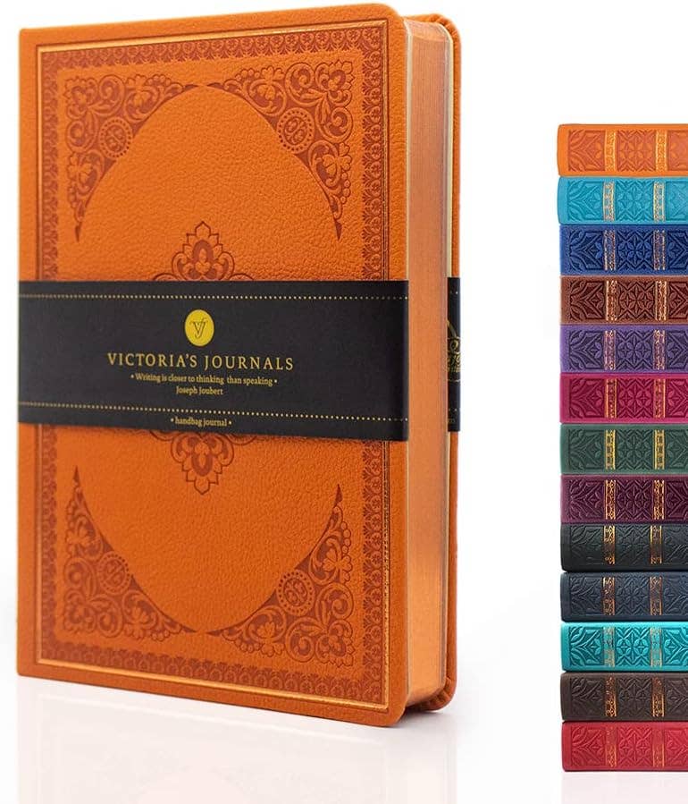 Vintage Classic Style Diary Notebook Vegan Leather (Orange)