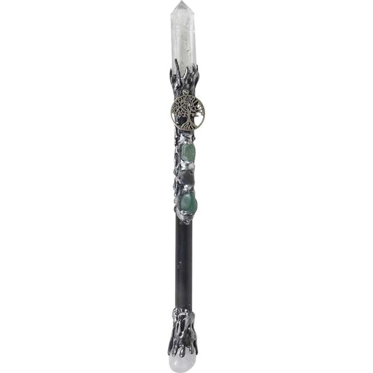 Crystal Wand - Clear Quartz Point with Tree of Life 10"