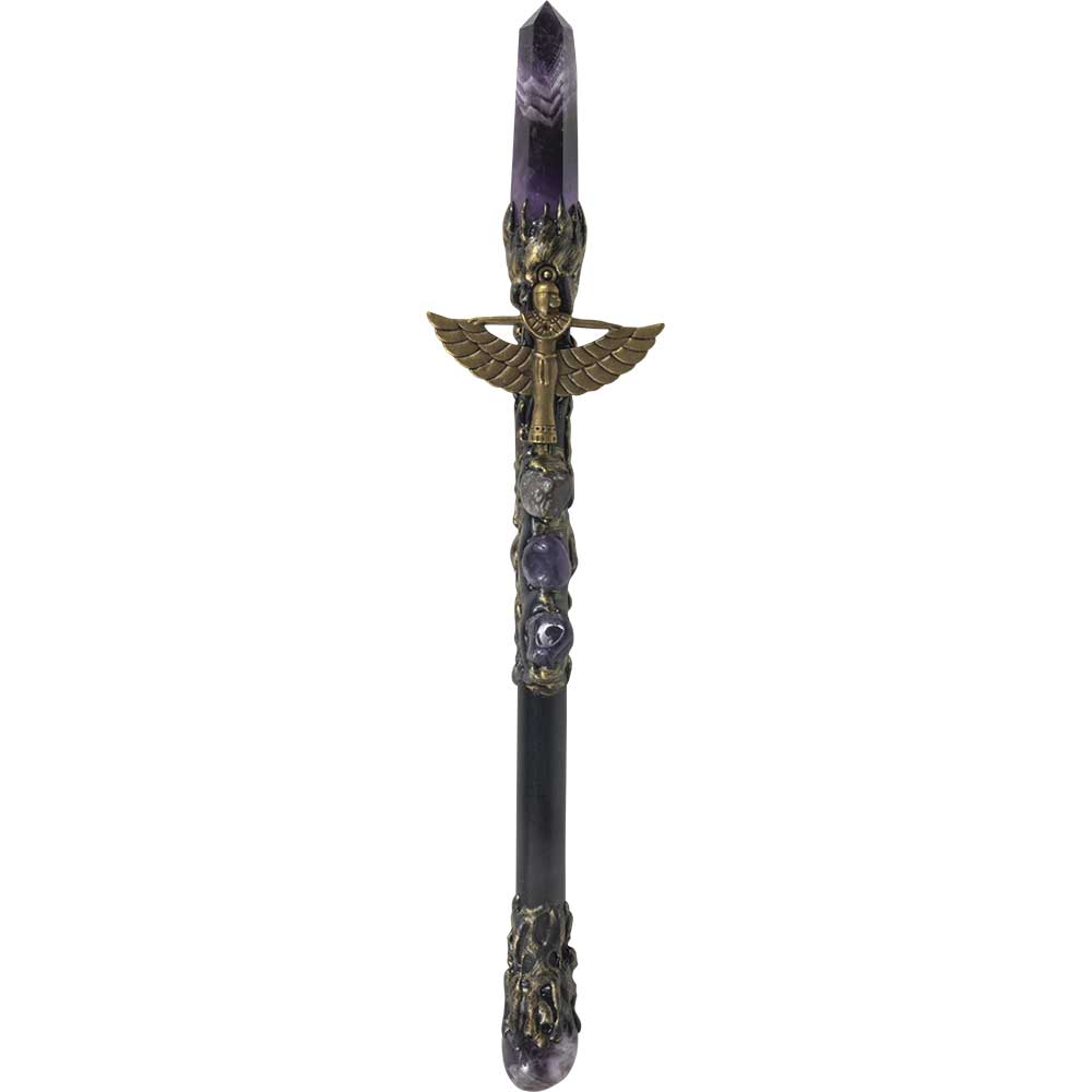 Crystal Wand - Amethyst Point with Golden Isis 10"