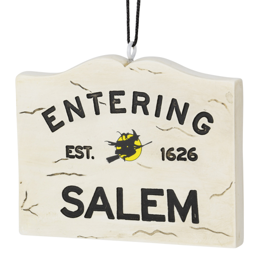 Entering Salem Sign with Witch Halloween Ornament