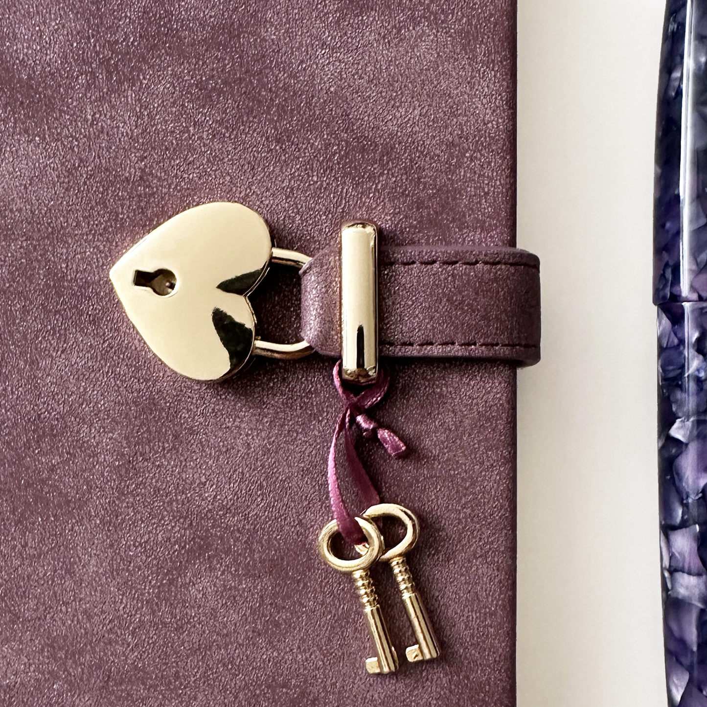 "Hush-Hush" Soft-Touch Heart Lock Diary - Mauve Leather