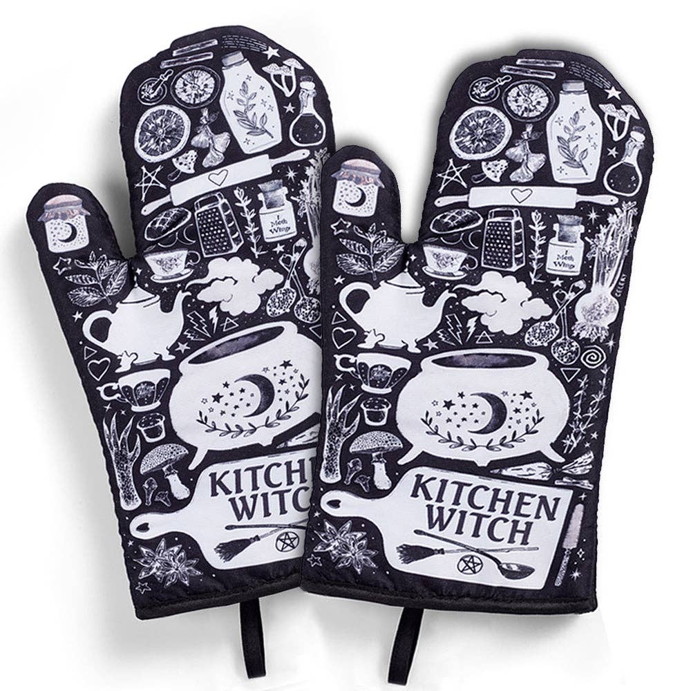 Kitchen Witch Oven Mitt Set - Black and White