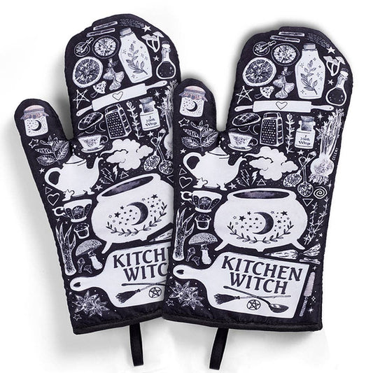 Kitchen Witch Oven Mitt Set - Black and White
